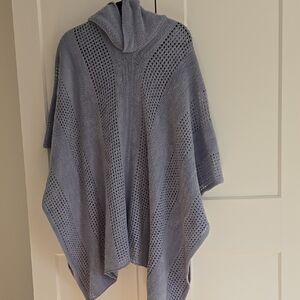 Hooded Blue Knit Poncho One Size